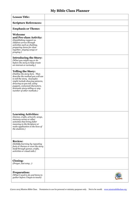 English Lesson Plan Templates Mission Bible Class