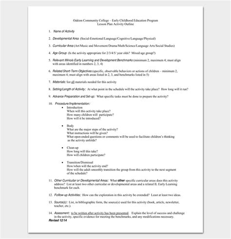 Lesson Plan Outline Template 23 Examples Formats And Samples