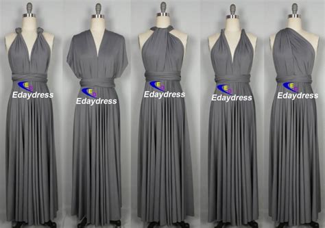 Maxi Full Length Bridesmaid Dark Gray Infinity Dress Convertible Wrap