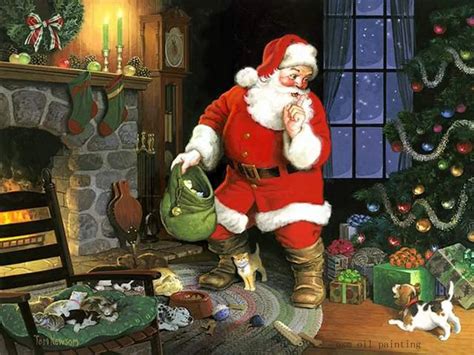 Hand Painted Christmas Oil Painting Drawing Santa Claus Send Ts Kids