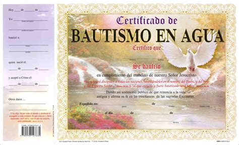 Certificado De Bautismo Pqt De 15 Editorial Evangelica