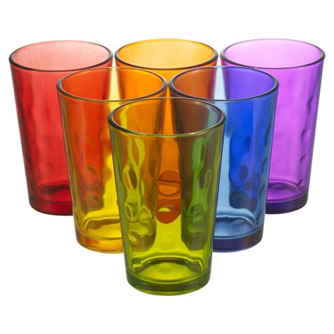6 X Multi Coloured 240ml Drinking Glasses Set Dining Party Cups Water Juice Ebay