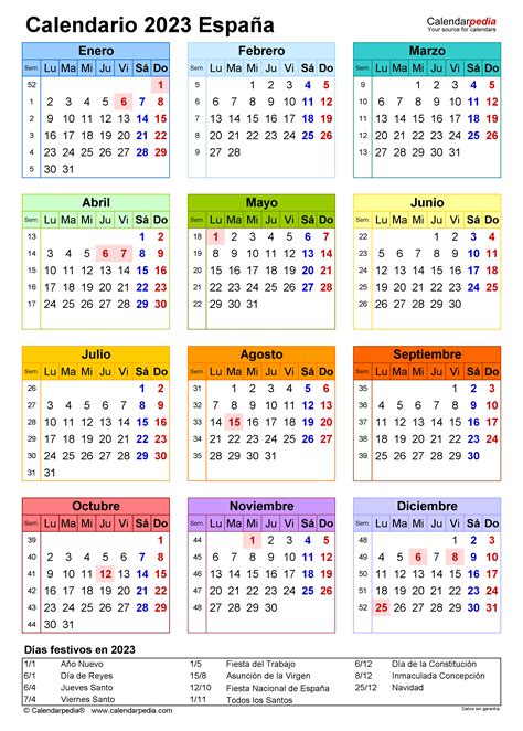 Calendario 2023 En Word Excel Y Pdf Calendarpedia
