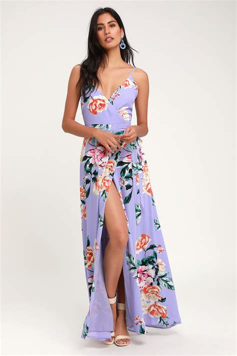 Chic Lavender Floral Print Dress Wrap Dress Maxi Dress Lulus