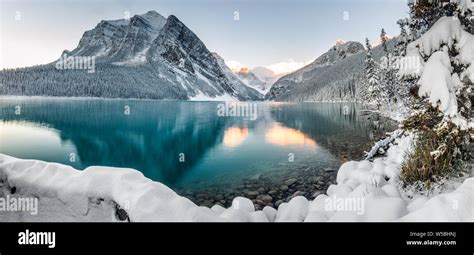 Lake Louise With Mountains Reflection At Banff National Park Canada