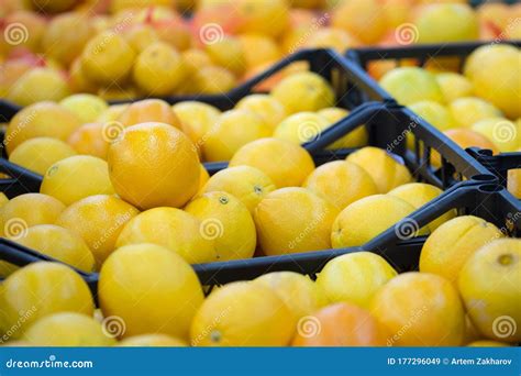 Oranges In Boxes In The Supermarket Healthy Food Vitamins Stock