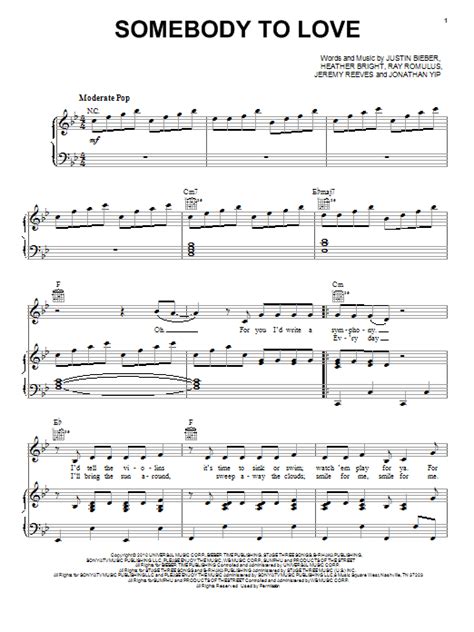 Somebody To Love Sheet Music By Justin Bieber Piano Vocal And Guitar