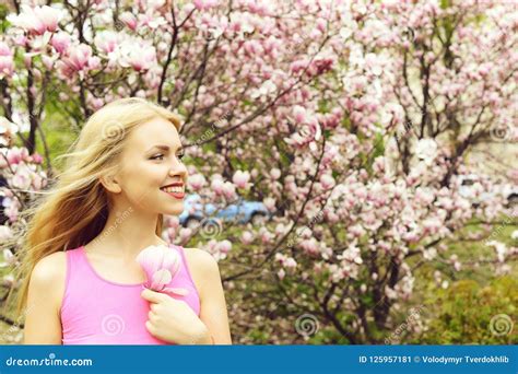 Beauty And Fashion Spa And Nature Spring And Blossom Woman Stock
