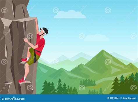 Rock Climbing Man Male On The Rock Extreme Outdoor Sports Vector