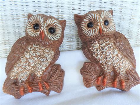 Set Of 2 Vintage Styrofoam Owl Wall Plaques Wall Decor Kitsch Retro Collectibles Wall