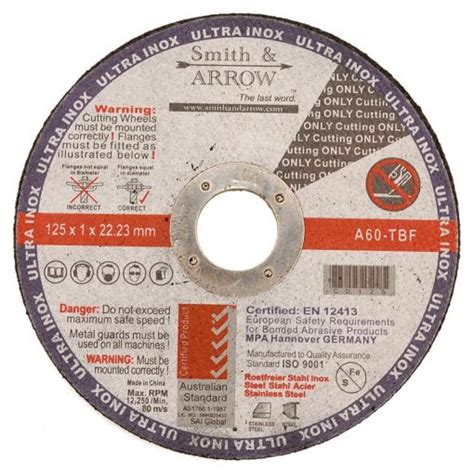 5 125mm X 1mm Metal Cutting Wheels Box Of 25 Smith And Arrow Usa