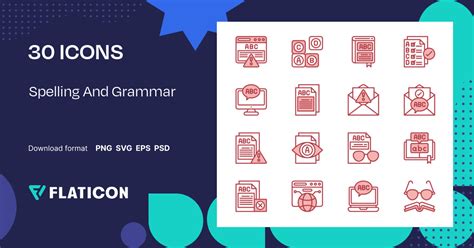 Spelling And Grammar Icon Pack Red 30 Svg Icons