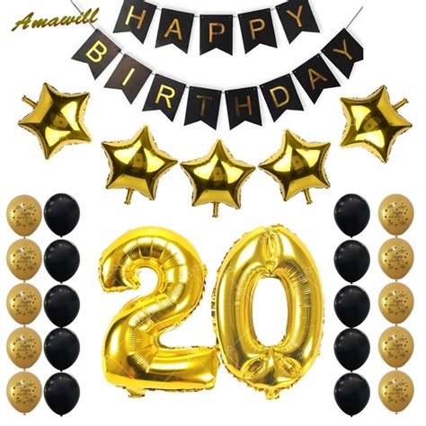 Amawill 20th Birthday Party Decoration Kit 32inch Gold Number Balloon