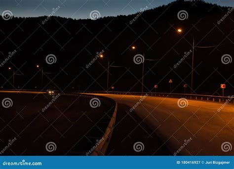 Road Turn In The Mountains At Night Stock Image Image Of Night Road
