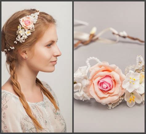 Pink Rose Bridal Flower Crown Wedding Hair Wreath White Flower Hair
