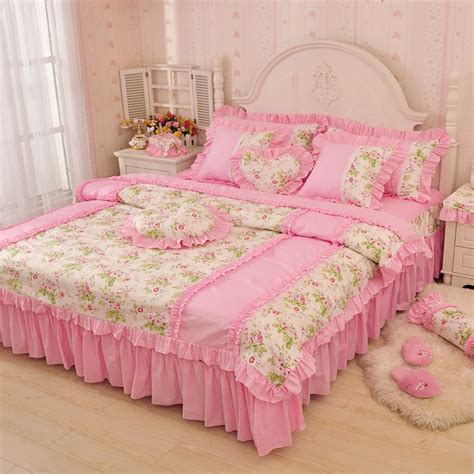 Pink Bedding Sets Full 100 Cotton Korea Princess Girls Bedding Set