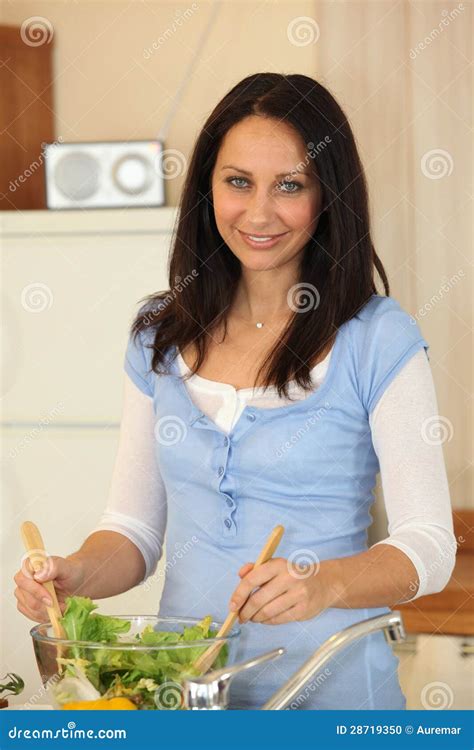 Woman Tossing Salad Stock Photo Image Of Health Female