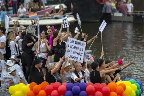 de trotse lesboot boat at the gay pride amsterdam the netherlands 2019 editorial image image