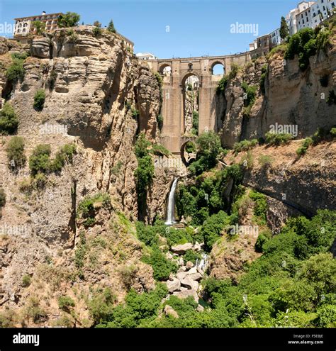 El Tajo Gorge And The Puente Viejo Ronda Malaga Province Stock Photo