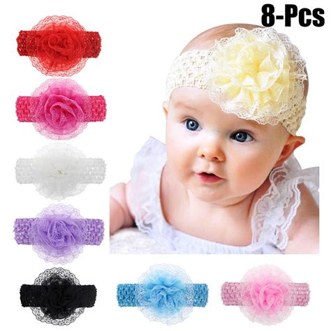 8pcs Baby Girl Headbands Solid Color Lace Flower Baby Hairbands Infant