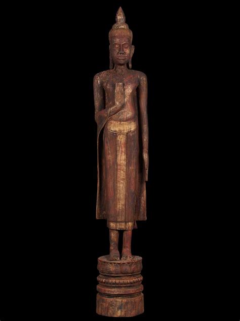 Large Antique Wood Blessing Gesture Buddha Statue 3c5