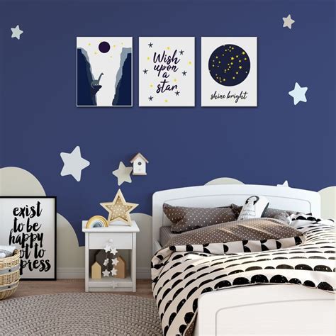 Stars Wall Art Set Of 3 Collection Bright As Stars For Nurseries