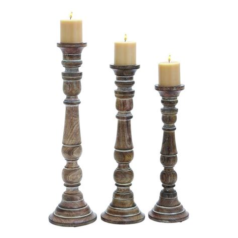 Shop Woodland Imports Carved Wooden Candle Holder Set Of 3 At Lowes