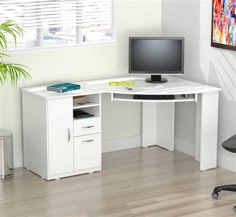 Inval Modern Corner Desk With 2 Drawers And Cabinet Washed Oak