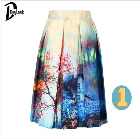 Classy High Waist Pleated Vintage Inspired Printed Skirts On Luulla