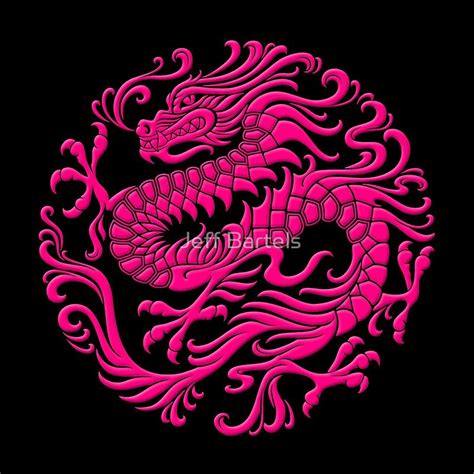 Traditional Pink Chinese Dragon Circle Art Print By Jeff Bartels Red