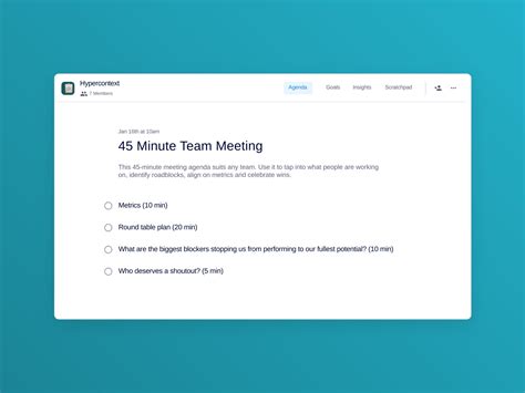 The 45 Minute Team Meeting Agenda Template Hypercontext Meeting