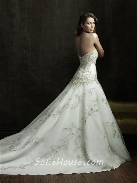 ball gown strapless satin tulle wedding dress with sparkle embroidery beading