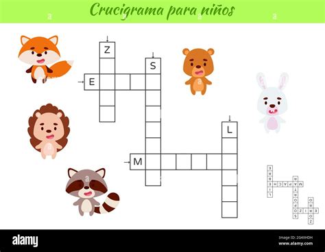 Crucigrama Para Niños En Español Con Fotos De Animales Juego Educativo