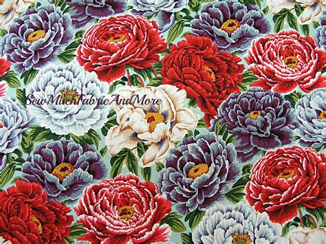 Garden Peonies Fabric By The Yd Or Yard Free Etsy
