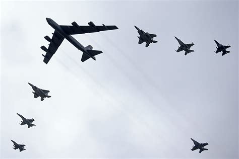 Aircraft fly in formation during exercise Cope North 20