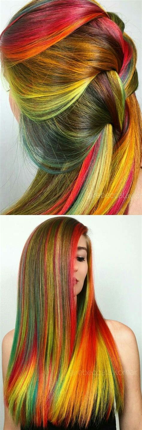 Hair Multicolour Highlights Multi Colored Hair Streaks