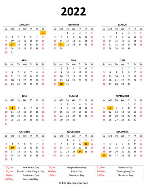 Free Printable 2022 Calendar With Holidays Example Calendar Printable