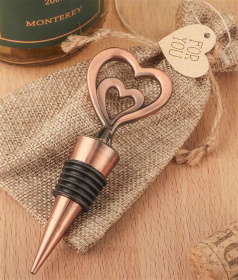 copper double heart metal bottle stopper free rush with custom tags wine stopper wedding