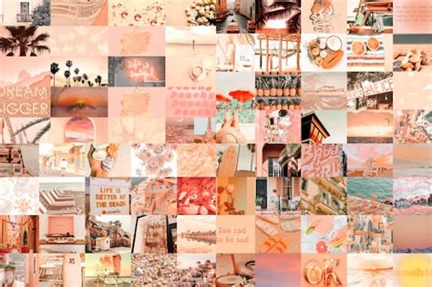 Peach Beach Vsco Aesthetic Wall Collage Kit 60pcs Digital