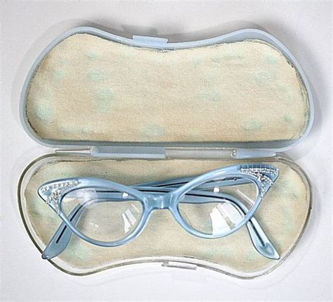 Vintage 50s 60s Blue Cat Eye Glasses Frames With Rhinestones Cat