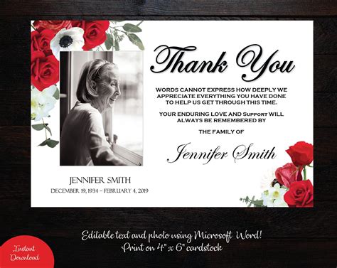 Funeral Photo Thank You Card X Memorial Etsy Photo Thank You