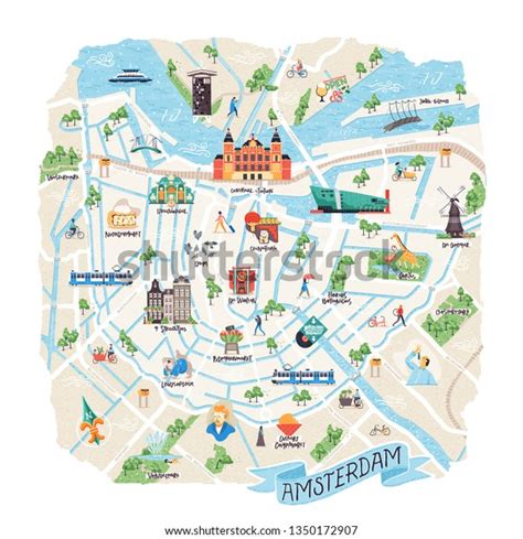 Illustrated Map Amsterdam Netherlands Vector Doodle Stock Vector Royalty Free