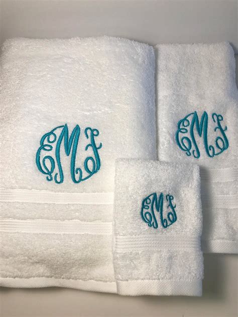 3 Pc Monogrammed Bath Towel Set Embroidered Bathroom Towels