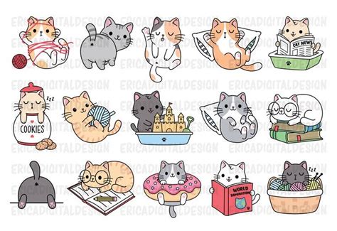 Funny Cats Clipart Cute Cat Clip Art Kawaii Kitten Kitty Icons Pet