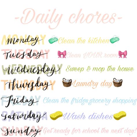 The Daily Chore List Is Shown In Pink Blue And Green Colors On A White