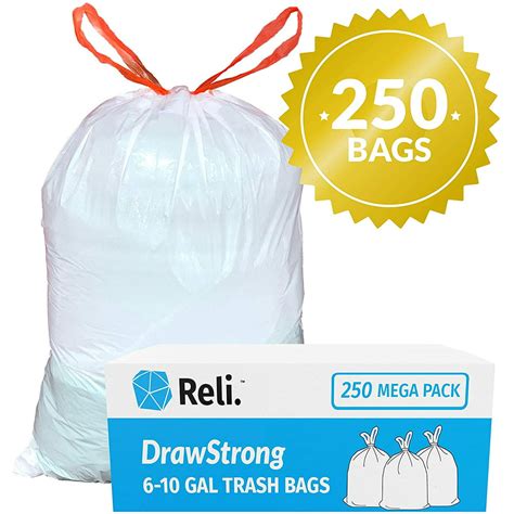 Reli 8 10 Gallon Trash Bags Drawstring 250 Count 22x23 6 8