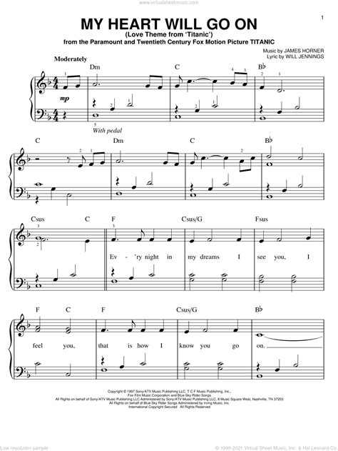 My Heart Will Go On Love Theme From Titanic Easy Sheet Music For
