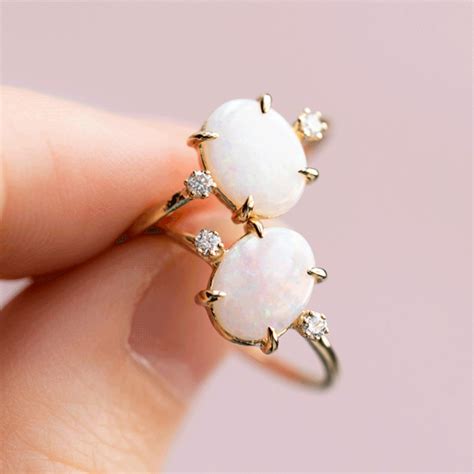 Australian Opal Ring With Diamonds Fine Jewelry Ring Art Deco Jewelry Sea Glass Jewelry