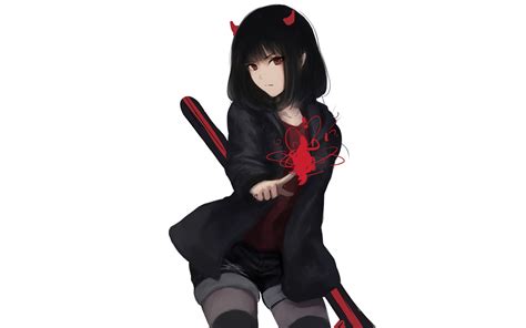 Girl Red Eyes Short Hair Anime Black Hair Original