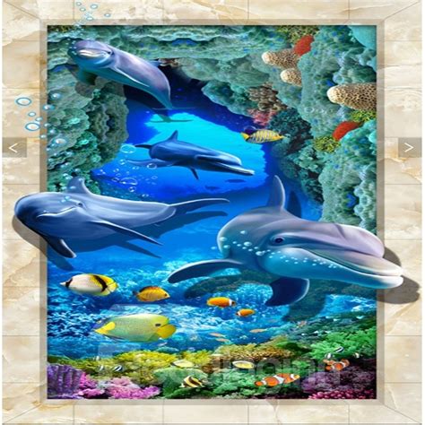 Unique Design Vivid Dolphin And Fish Sea Scenery Waterproof Custom Size